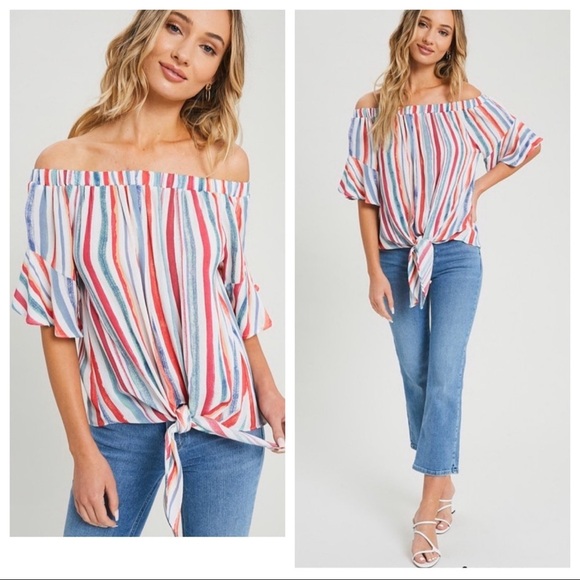 🛍New! Striped Off The Shoulder Top! - Picture 1 of 6
